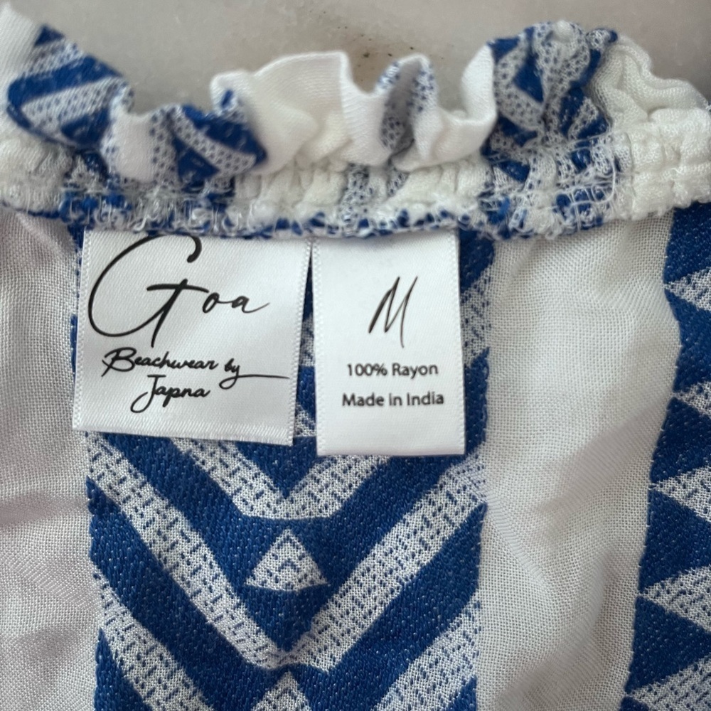 Goa Beachwear By Japna Blue White Print Tiered Maxi Dress Sz M - Picture 10 of 13